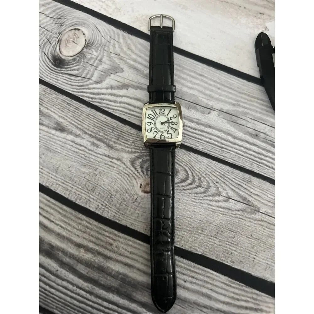Silver Tone White Dial Black Band Women’s Quartz Watch